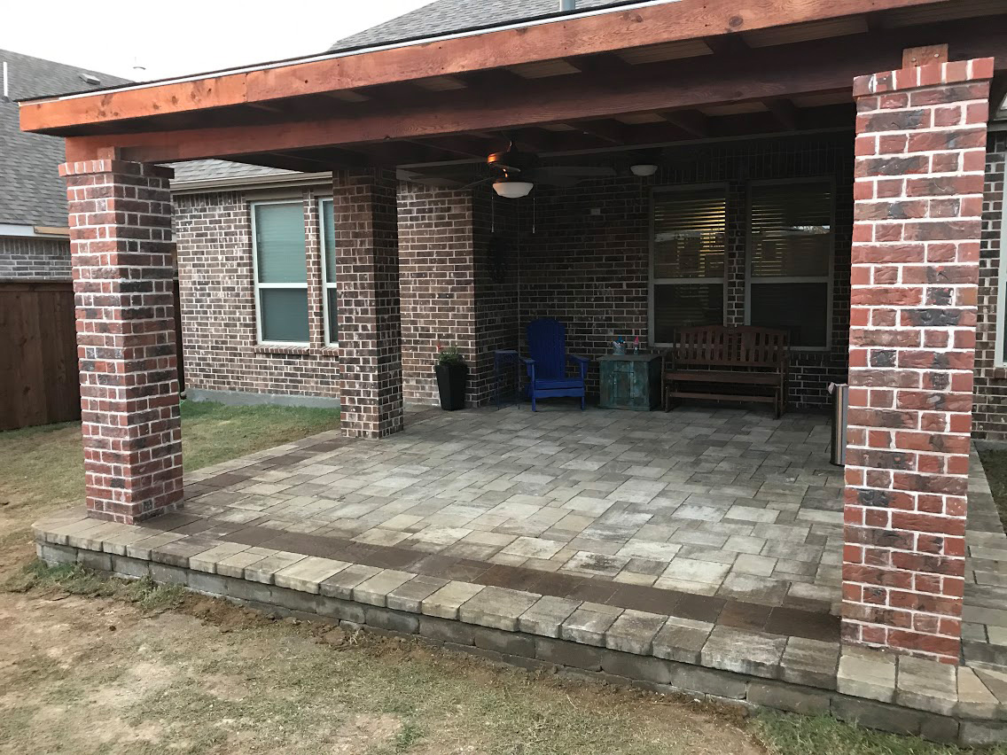 Covered brick patio with pavers in Dallas Texas